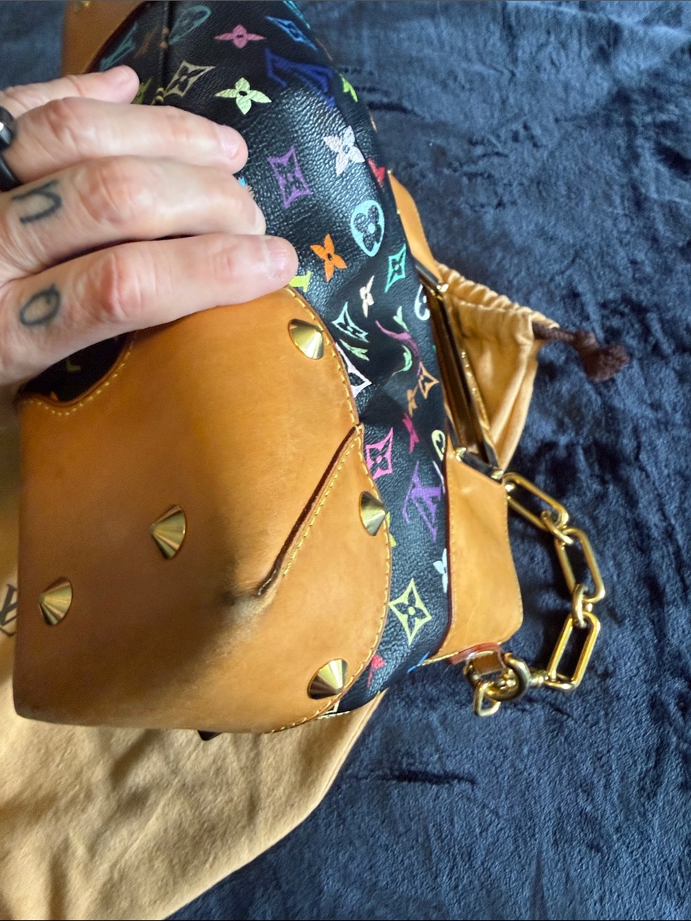 Louis Vuitton Multicolor Monogram Black Canvas & Tan Leather Shoulder Bag - Picture 12 of 16